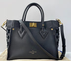 Louis Vuitton On My Side MM Calfskin Black Monogram Tufting Gold Hardware Rank AB