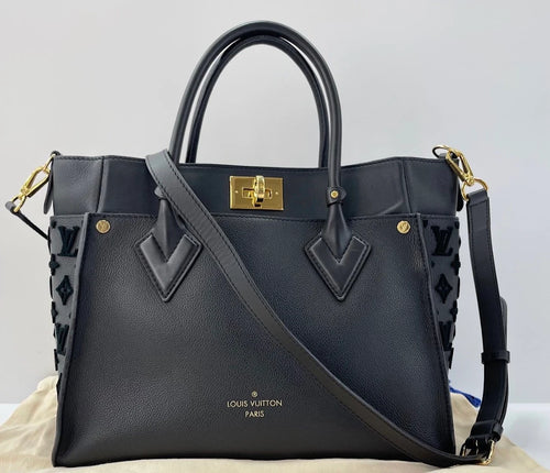 Louis Vuitton On My Side MM Calfskin Black Monogram Tufting Gold Hardware Rank AB