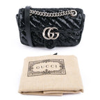 Gucci GG Marmont Medium Sequin Chain Shoulder Bag Black Rank S