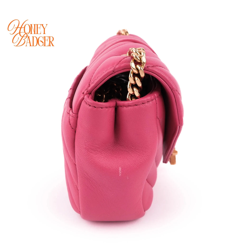 Saint Laurent Monogram Mini Chain Shoulder Bag Pink Leather Silver Hardware