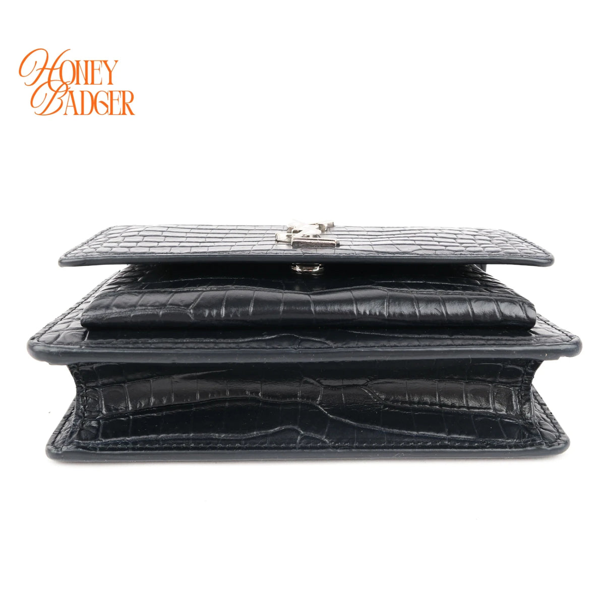 Saint Laurent Sunset Mini Croc-Embossed Leather Navy Rank A
