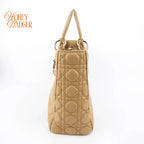 Dior Large Lady Dior Cannage Lambskin Beige Gold Hardware Rank AB