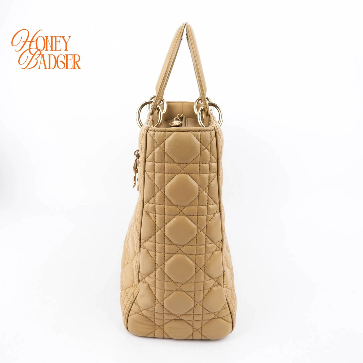 Dior Large Lady Dior Cannage Lambskin Beige Gold Hardware Rank AB