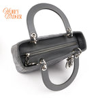 Dior Lady Dior Medium Grey Cannage Leather 2-Way Bag Rank AB