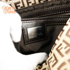 Fendi Zucchino FF Double Flap Baguette Canvas Shoulder Bag Rank B