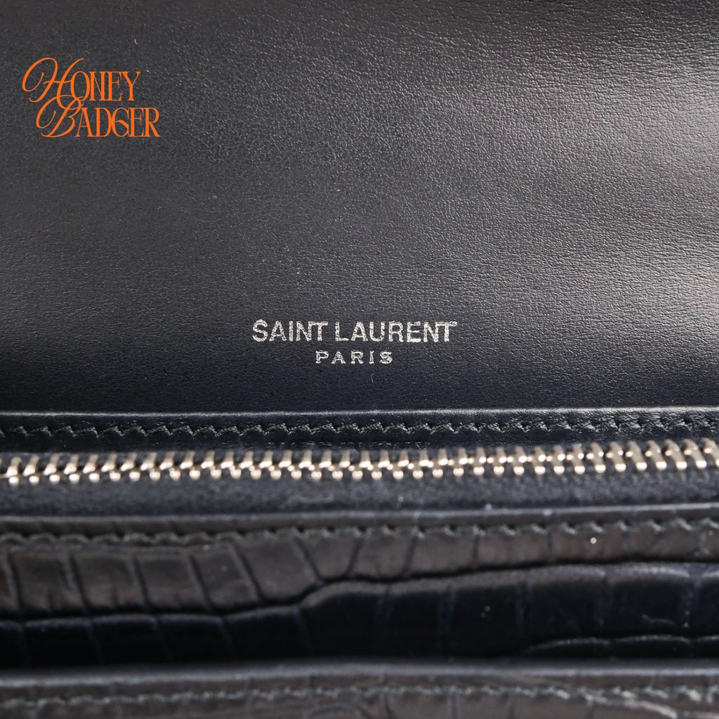 Saint Laurent Sunset Mini Croc-Embossed Leather Navy Rank A