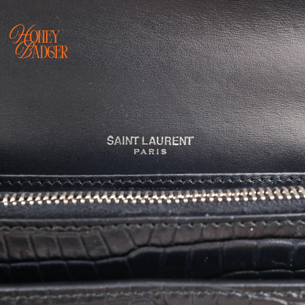 Saint Laurent Sunset Mini Croc-Embossed Leather Navy Rank A