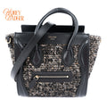 Celine Luggage Nano Tweed Black Leather 2-Way Bag Rank AB