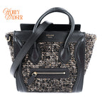 Celine Luggage Nano Tweed Black Leather 2-Way Bag Rank AB