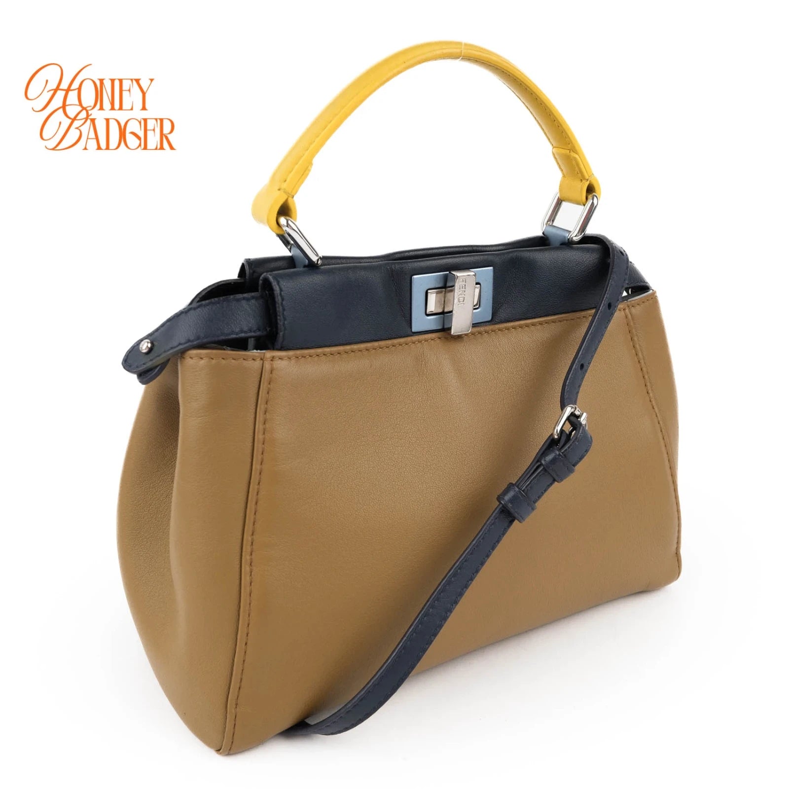 Fendi Peekaboo Iconic Mini Tricolor Beige Berry Lemon Leather 2WAY Bag