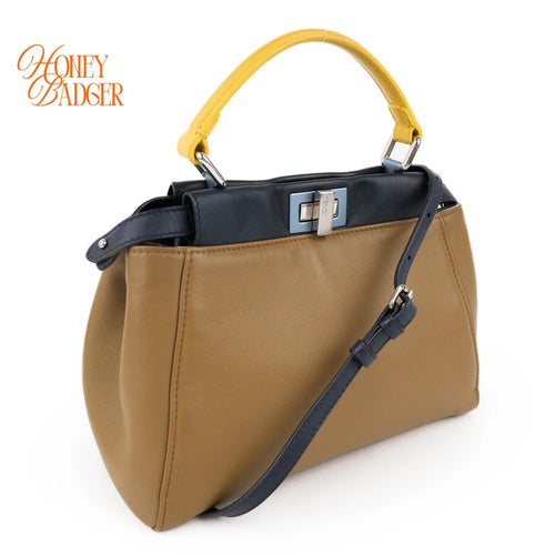 Fendi Peekaboo Iconic Mini Tricolor Beige Berry Lemon Leather 2WAY Bag