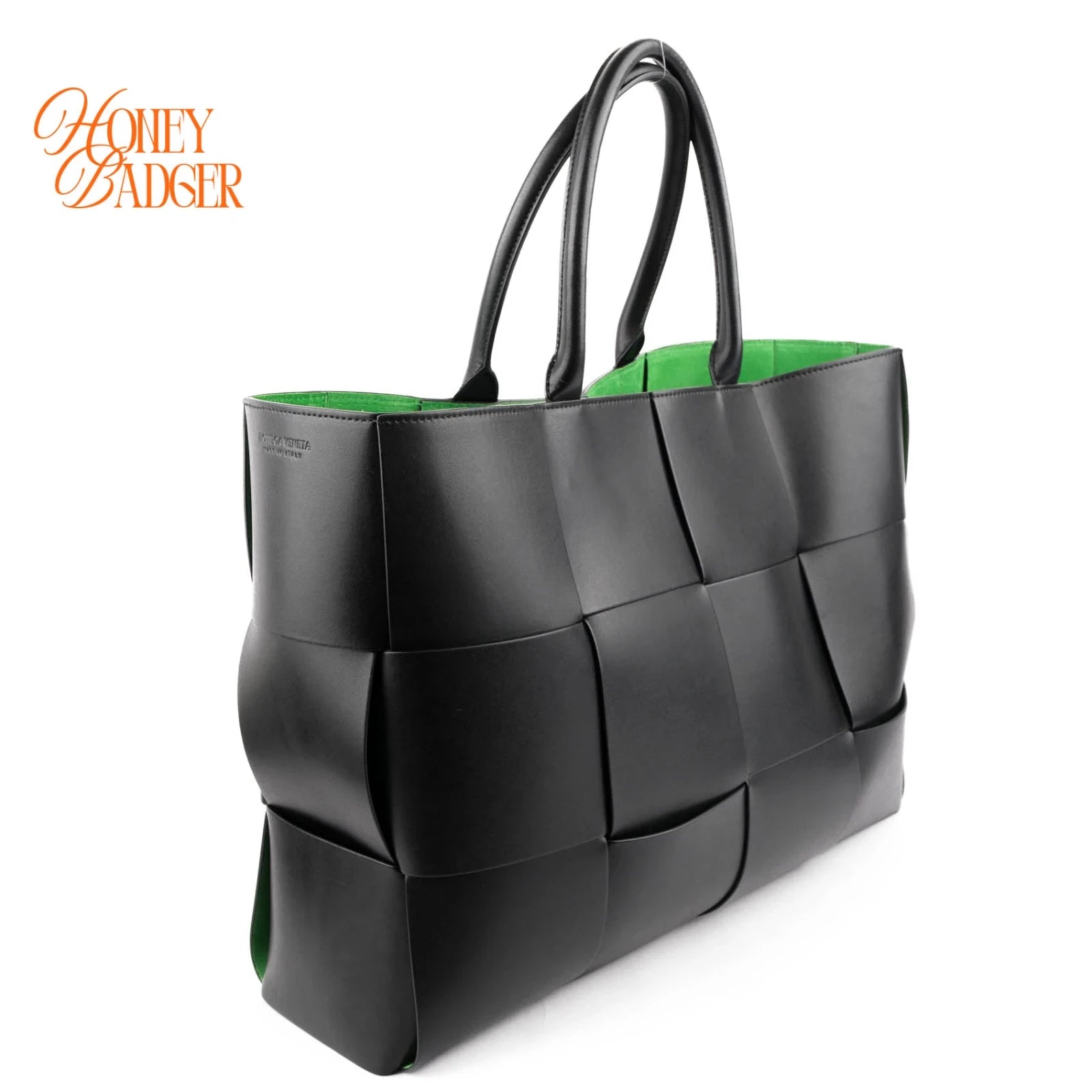 Bottega Veneta Arco Tote Large Black Leather with Green Lining 2WAY Bag