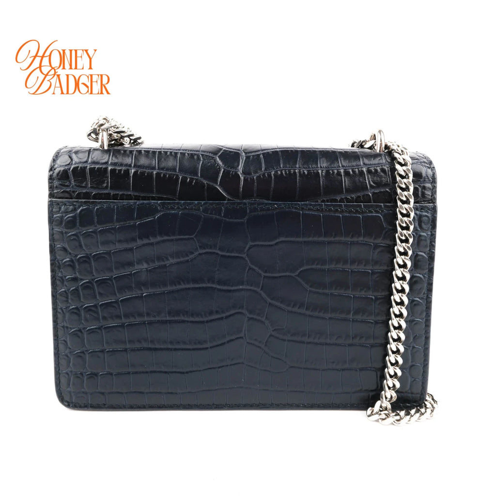 Saint Laurent Sunset Croc-Embossed Leather Navy Silver Hardware Rank A
