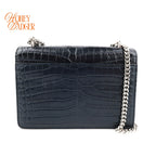 Saint Laurent Sunset Croc-Embossed Leather Navy Silver Hardware Rank A
