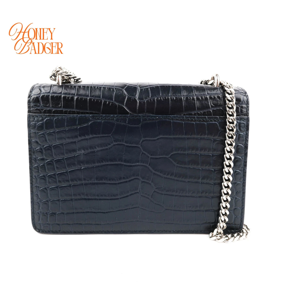 Saint Laurent Sunset Croc-Embossed Leather Navy Silver Hardware Rank A