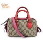 Gucci GG Supreme Mini 2Way Shoulder Bag Beige Red Gold Hardware Rank AB