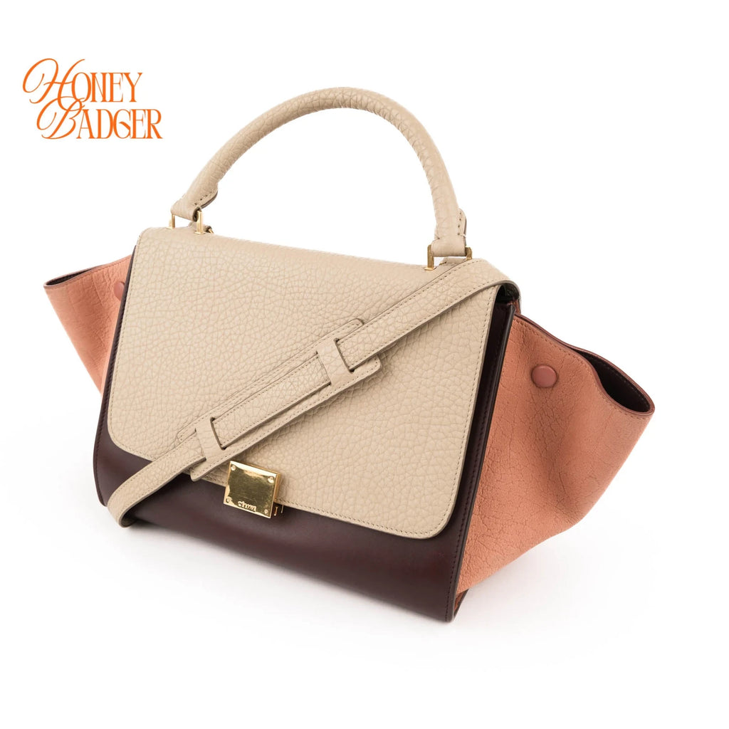 Céline Trapeze Medium Tricolor Leather Beige Burgundy Pink 2WAY Bag