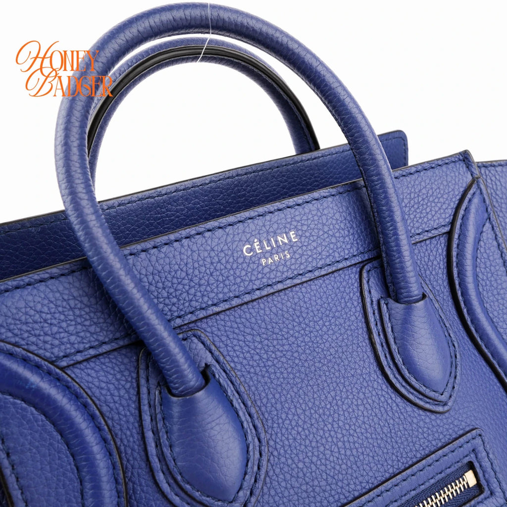 Celine Luggage Nano Drummed Calfskin Blue Rank A