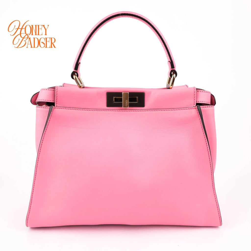 Fendi Peekaboo Regular Calfskin Leather Pink Gold Hardware Rank A