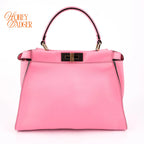 Fendi Peekaboo Regular Calfskin Leather Pink Gold Hardware Rank A