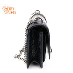 Saint Laurent Sunset Croc-Embossed Leather Navy Silver Hardware Rank A