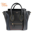 Celine Luggage Nano Black Smooth Leather Multicolor Stitch Rank A
