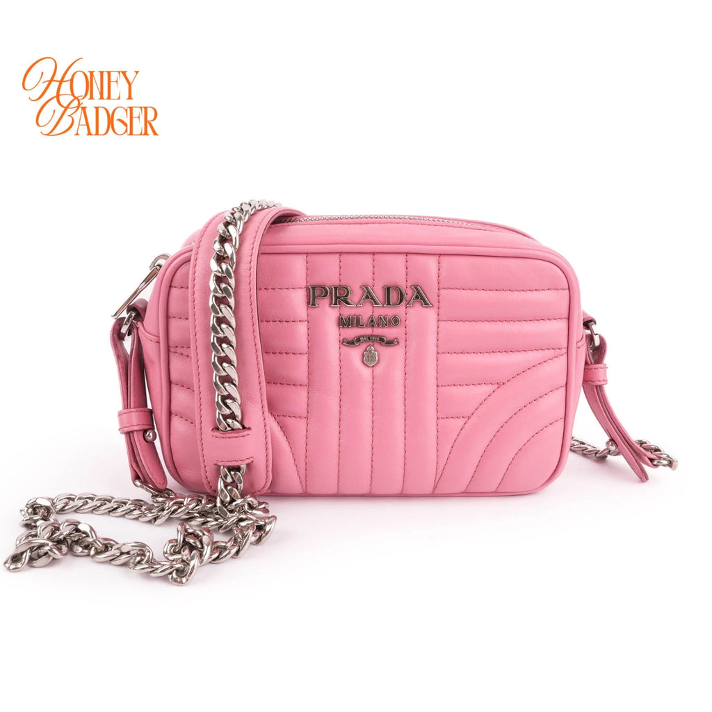 Prada Diagramme Camera Bag Pink Leather Grade A