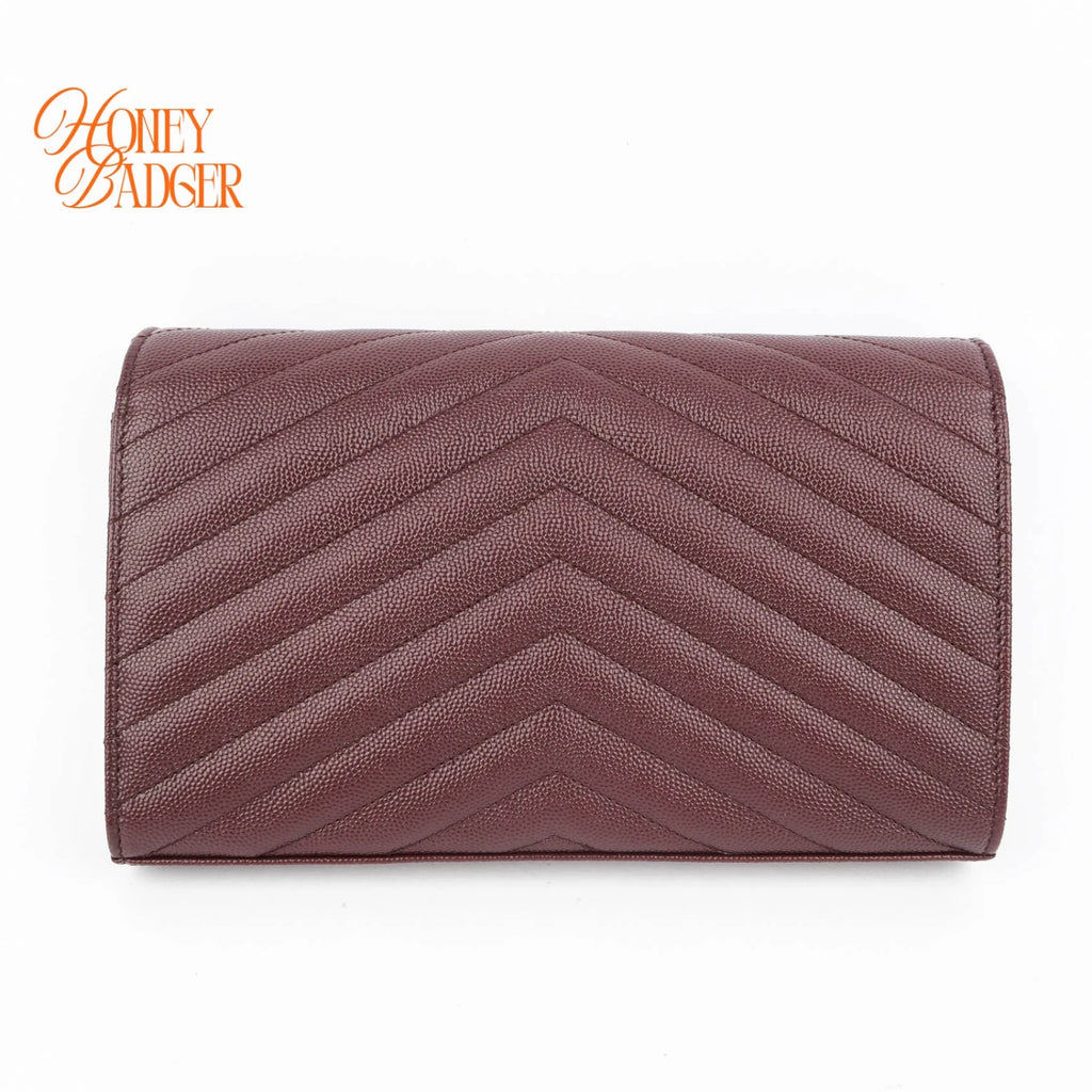 Saint Laurent Envelope Large Chain Wallet Caviar Leather Bordeaux Gold Hardware Rank A