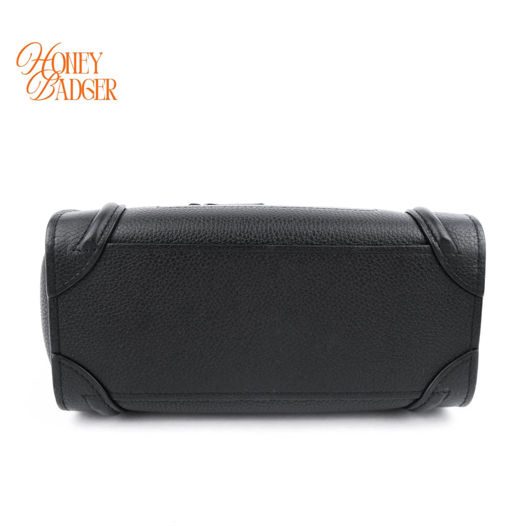 Celine Luggage Nano Drummed Calfskin Leather Black Silver Hardware Rank A