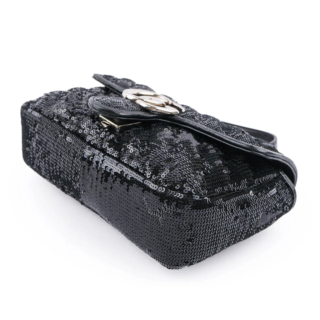 Gucci GG Marmont Medium Sequin Chain Shoulder Bag Black Rank S