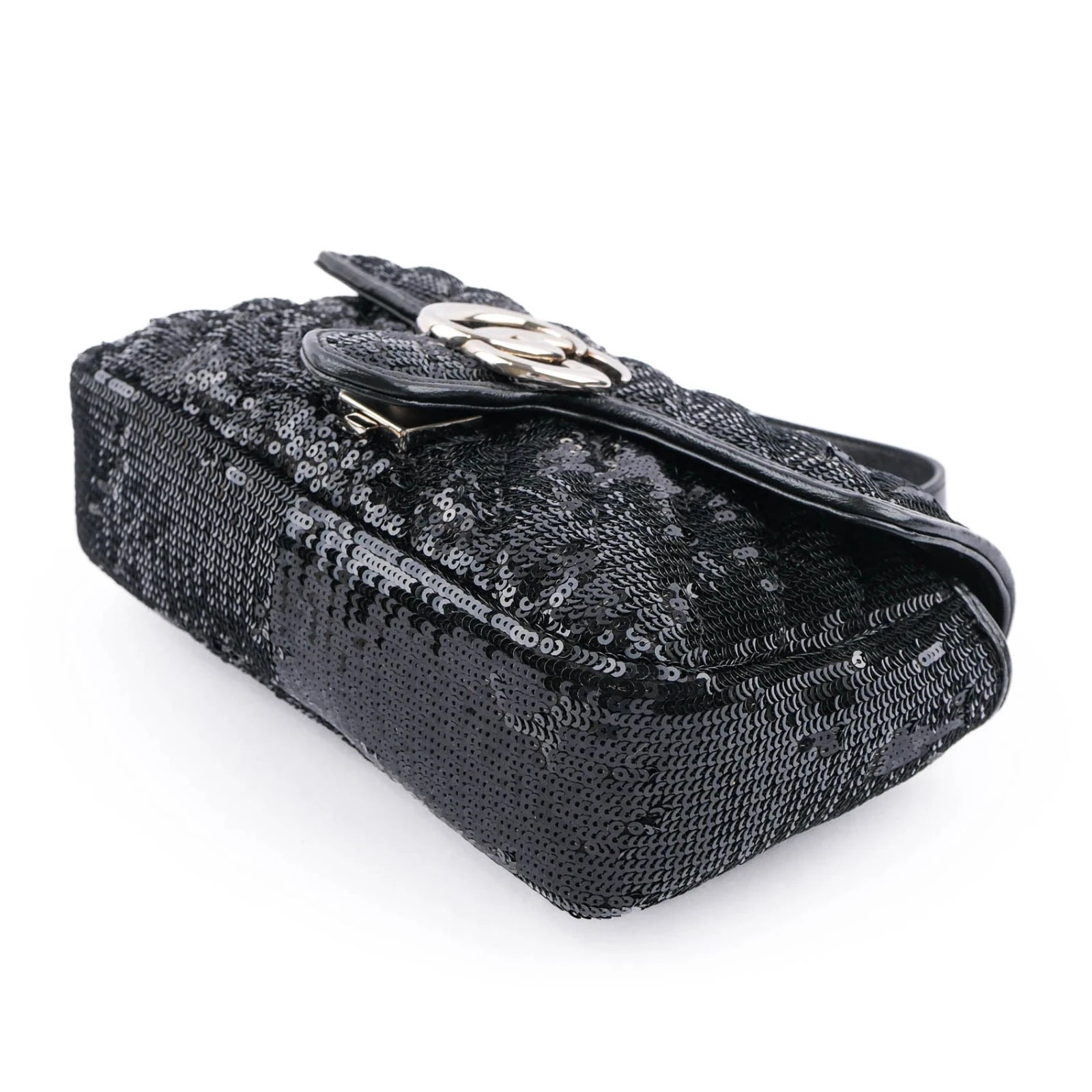 Gucci GG Marmont Medium Sequin Chain Shoulder Bag Black Rank S