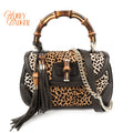 Gucci Bamboo Leopard Calf Hair 2WAY Handbag Rank A