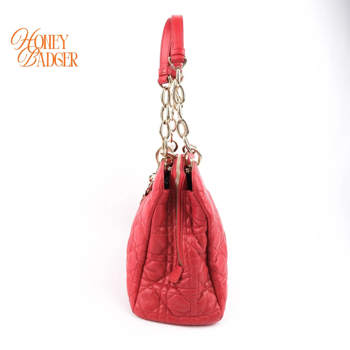 Dior Soft Shopping Tote Cannage Lambskin Red Gold Hardware Rank AB