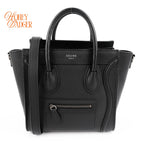 Celine Luggage Nano Drummed Calfskin Leather Black Silver Hardware Rank A