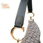 Dior Vintage Double Saddle Bag Oblique Canvas Navy Gold Hardware Rank A