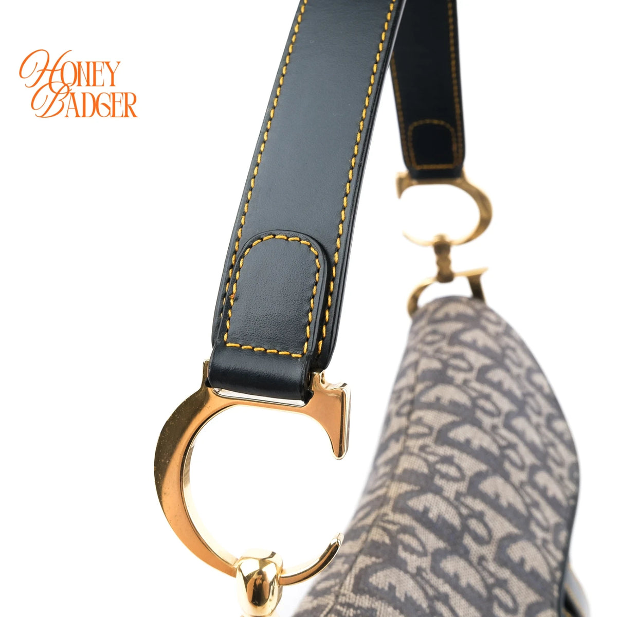 Dior Vintage Double Saddle Bag Oblique Canvas Navy Gold Hardware Rank A