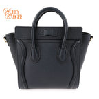 Celine Nano Luggage Bag Drummed Calfskin Navy Gold Hardware Rank A