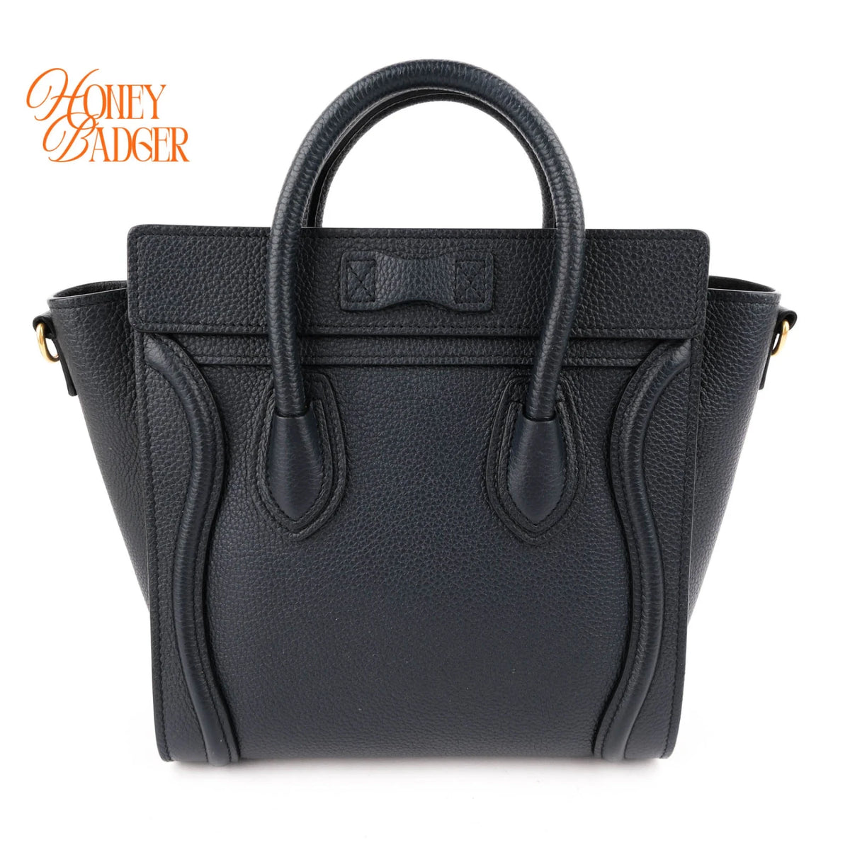 Celine Nano Luggage Bag Drummed Calfskin Navy Gold Hardware Rank A