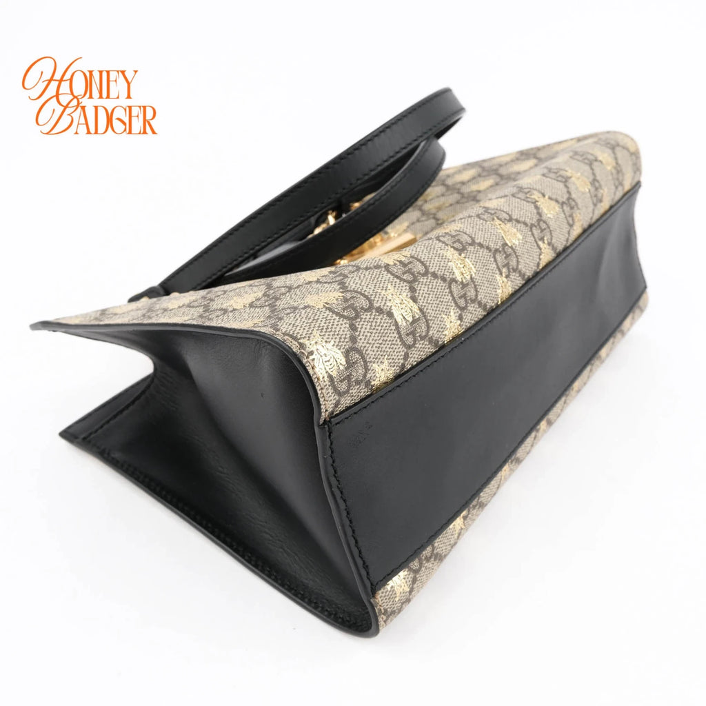 Gucci Padlock Small Tote GG Supreme Bee Print Beige Black Rank A