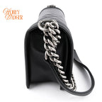 Chanel Boy Medium Calfskin Leather Black Antique Silver Hardware Rank A