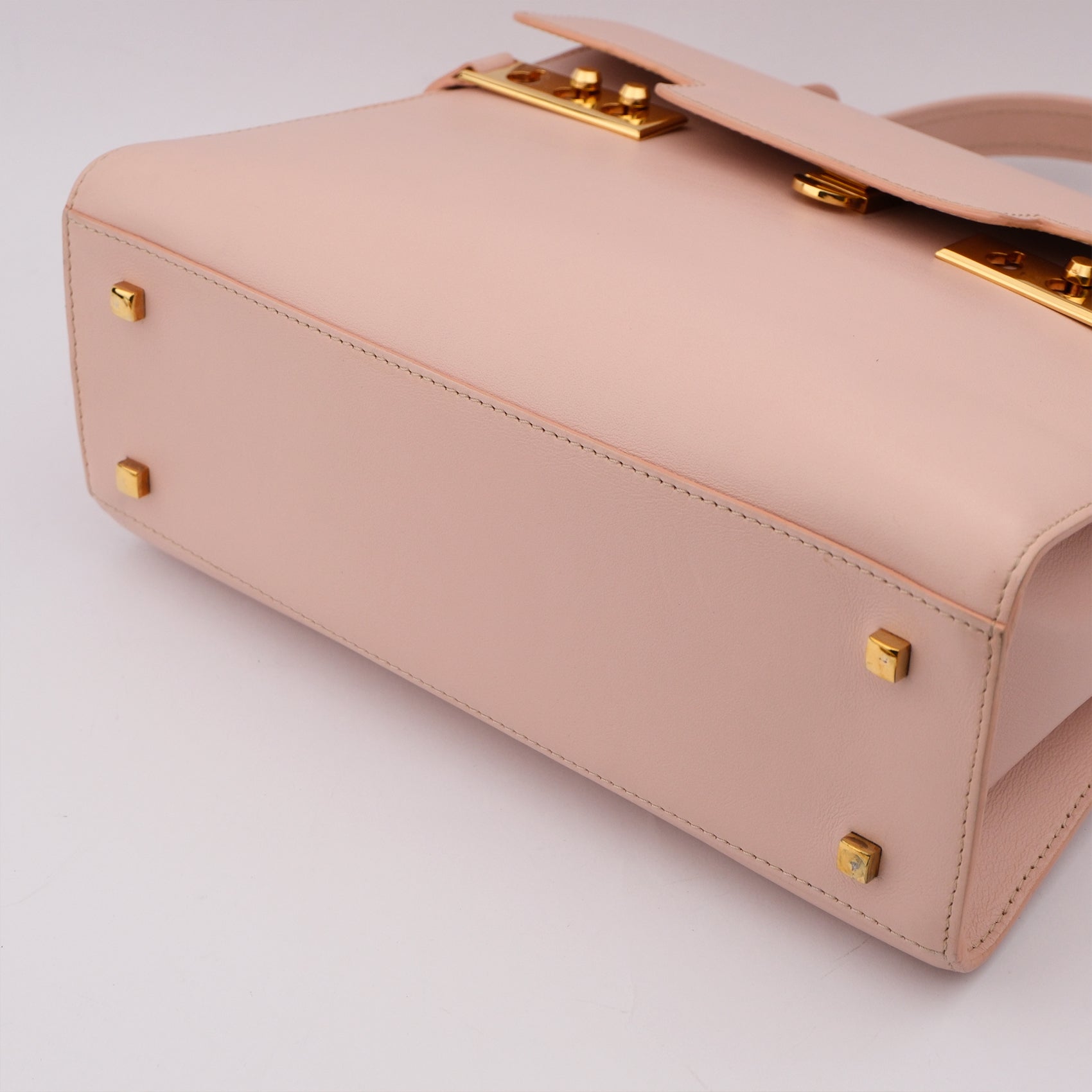 Delvaux Tempete MM Leather 2 Way Handbag Pink Mirror Included