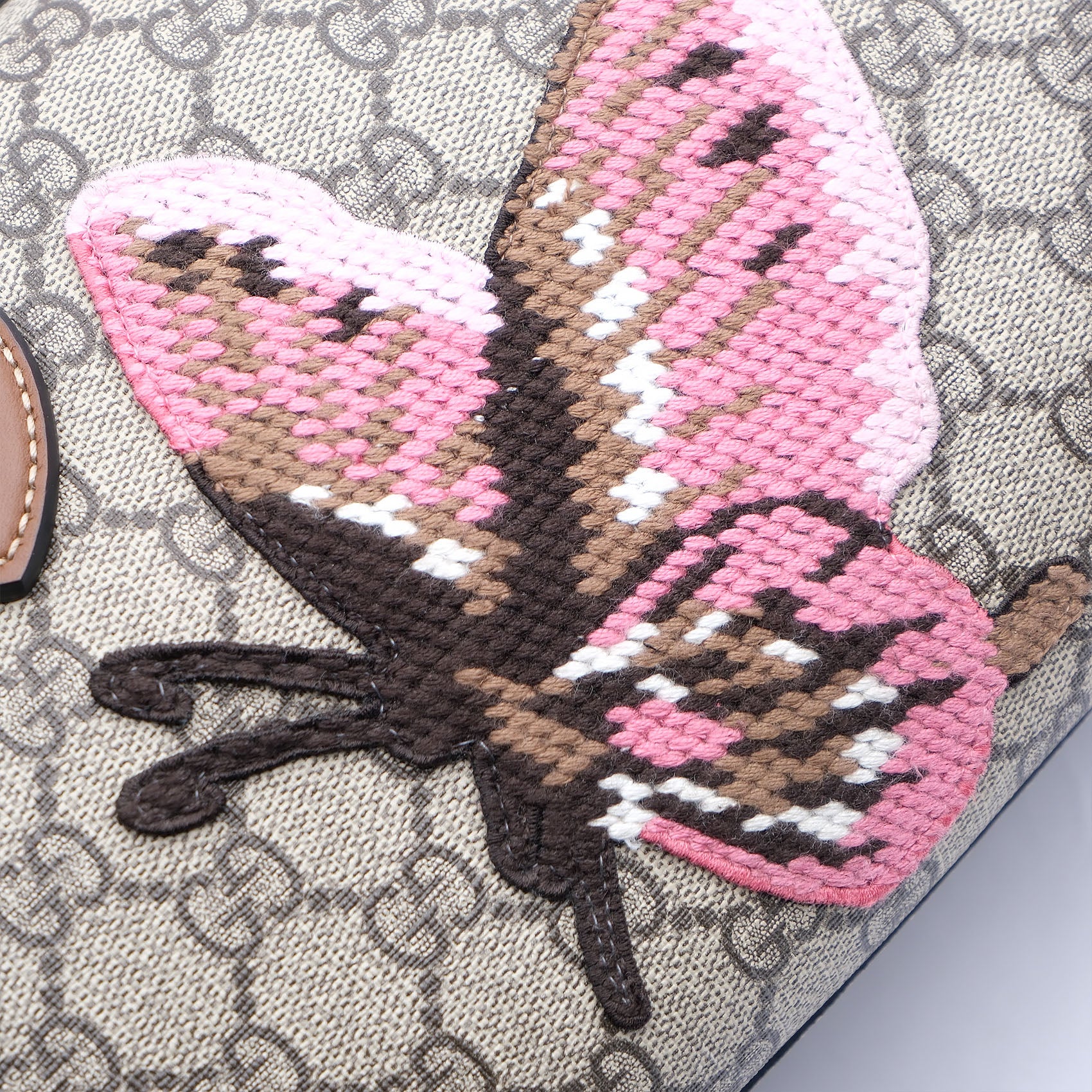 Gucci GG Supreme Linea A Boston Bag With Butterfly Embroidery