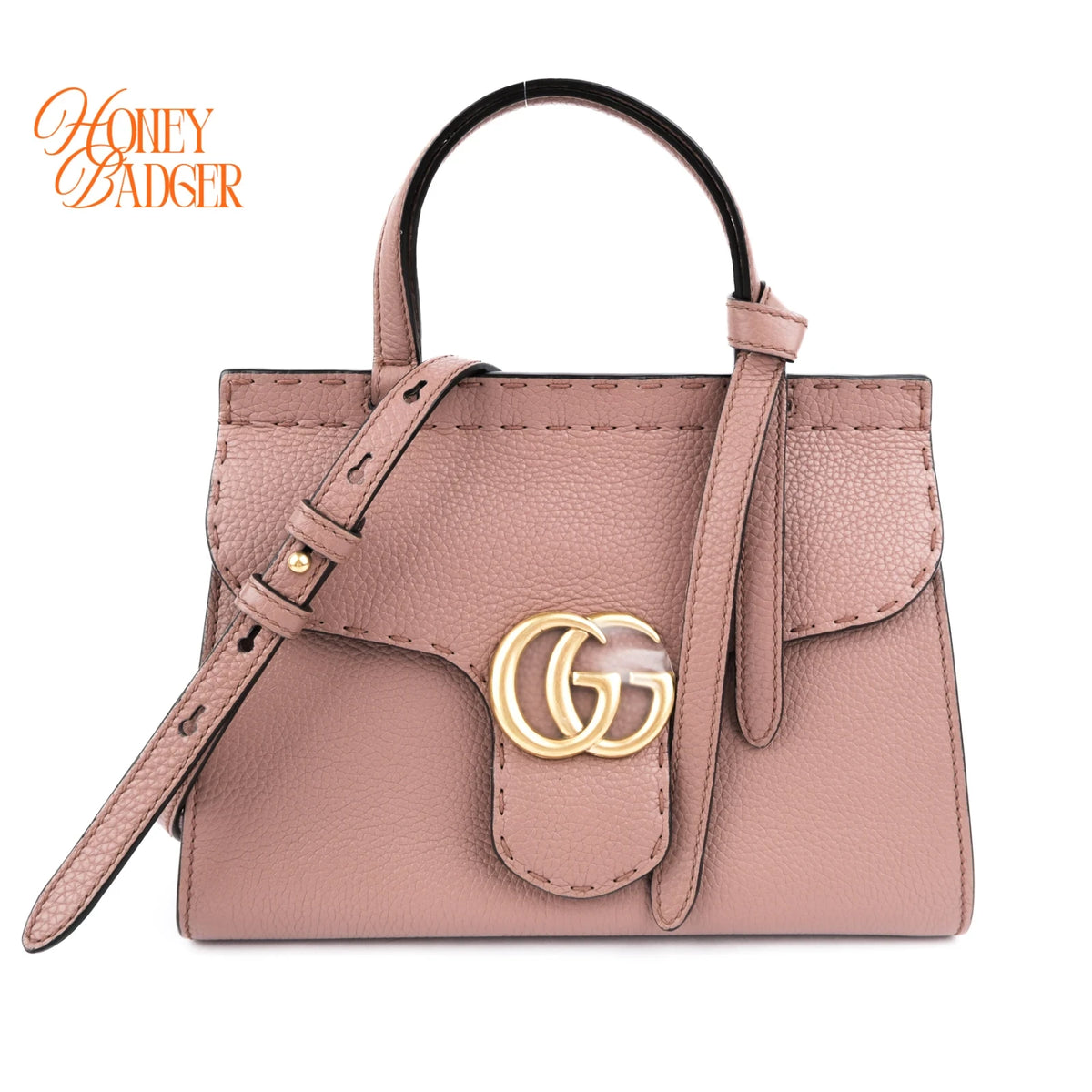 Gucci GG Marmont Small Top Handle Grained Leather Dusty Pink Antique Gold Hardware Rank AB