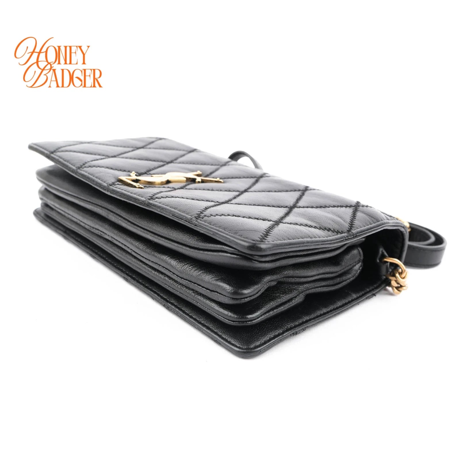 Saint Laurent Becky Matelassé Leather Shoulder Bag Black Gold Hardware Rank A