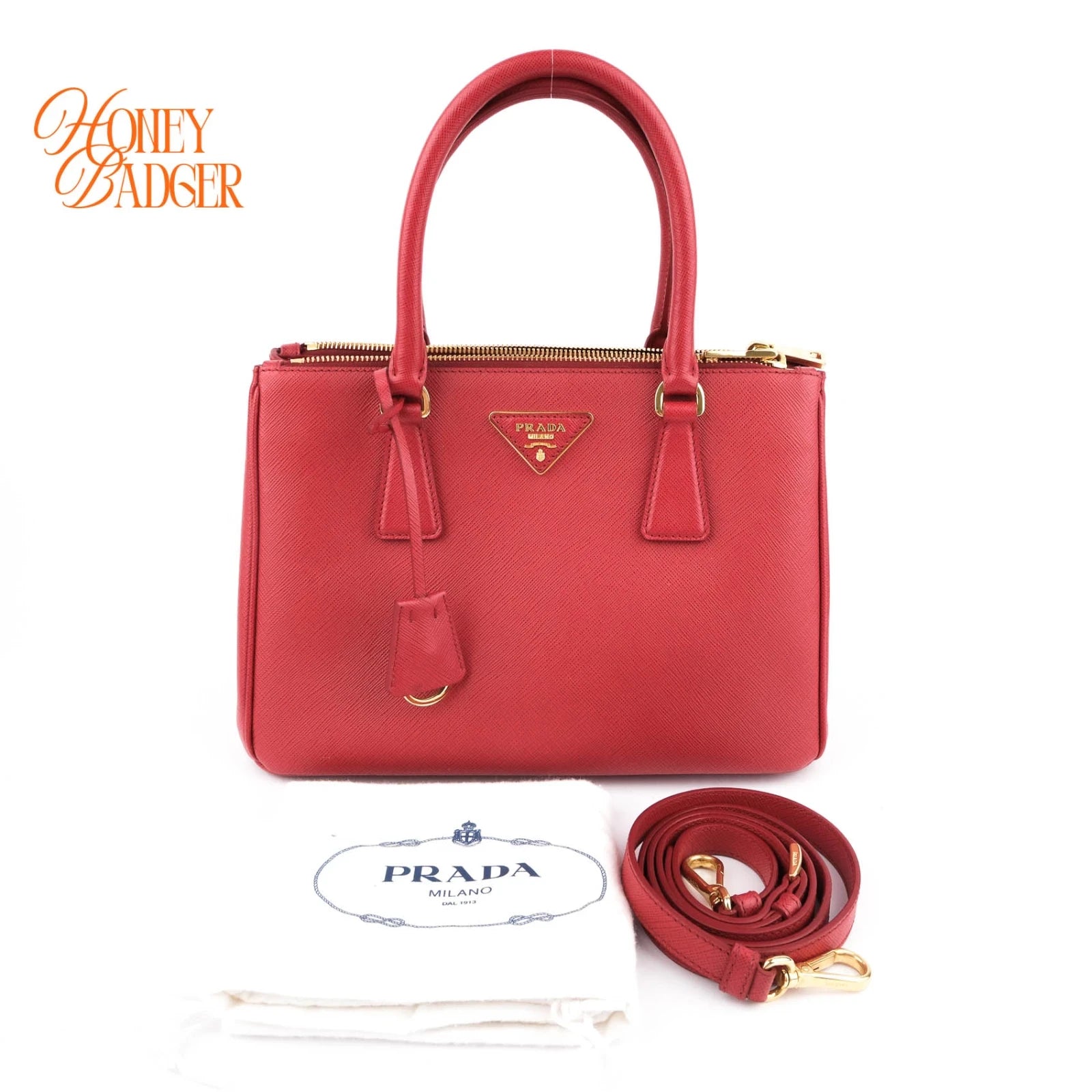 Prada Saffiano Lux Leather 2Way Handbag Red Rank A