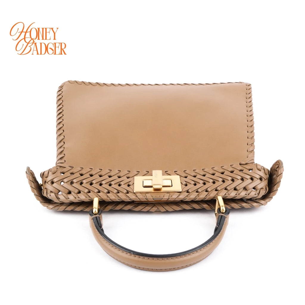 Fendi Peekaboo ISeeU Small Beige Leather Woven Detail 2-Way Bag Rank A