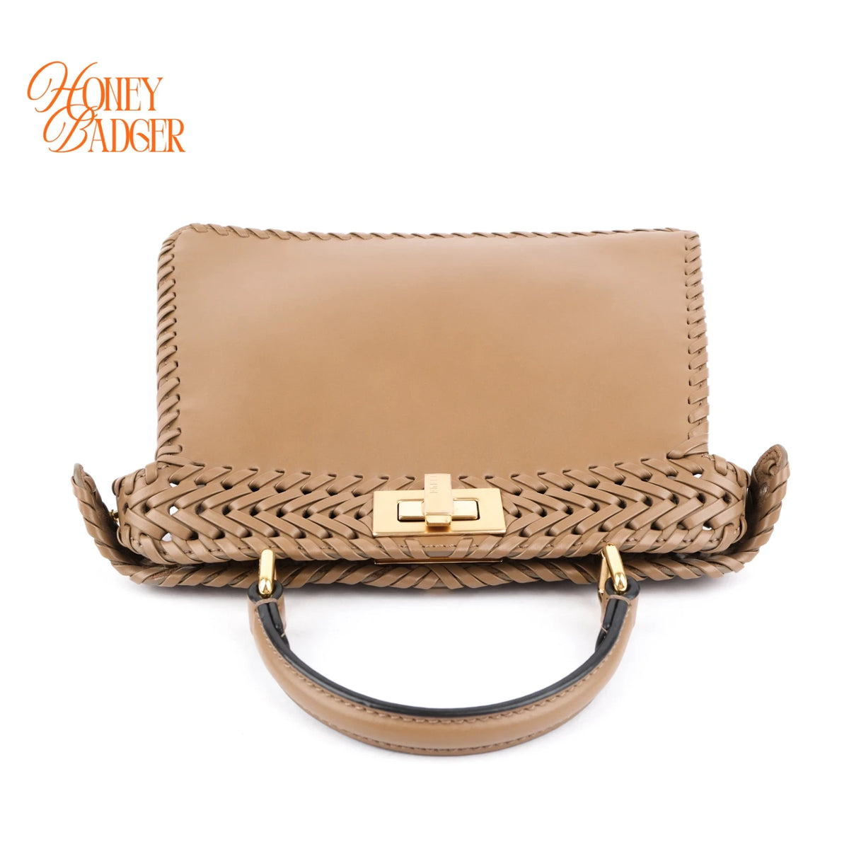 Fendi Peekaboo ISeeU Small Beige Leather Woven Detail 2-Way Bag Rank A