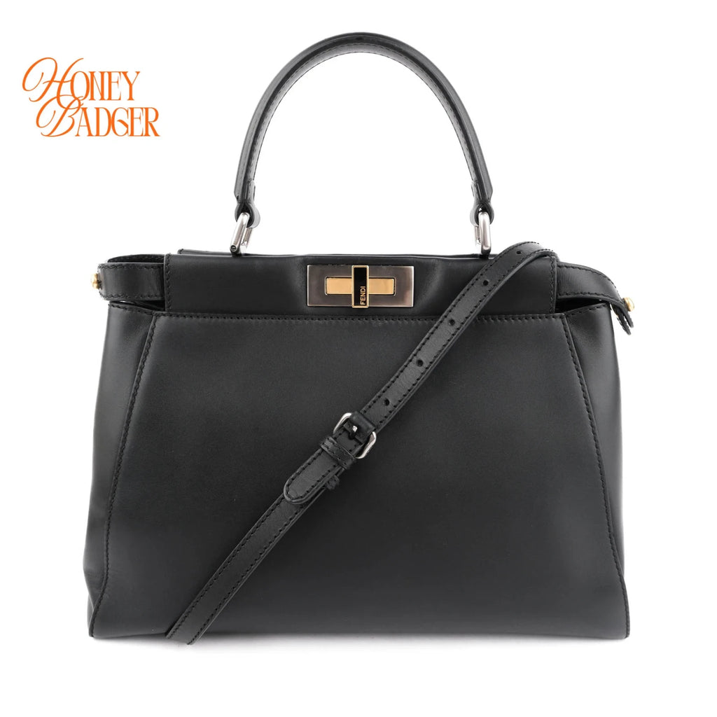 Fendi Peekaboo Medium Smooth Leather Black Rank A