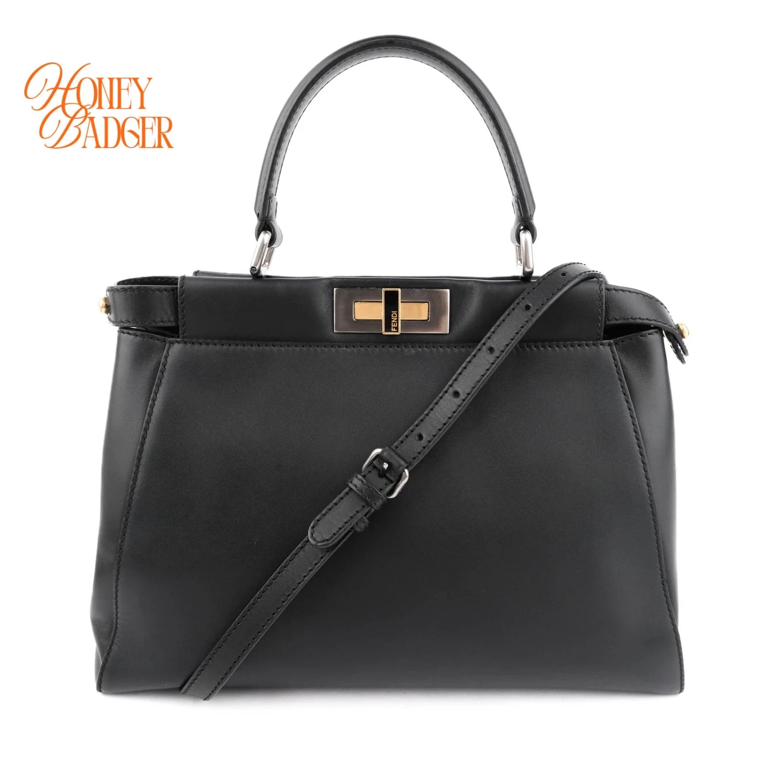 Fendi Peekaboo Medium Smooth Leather Black Rank A