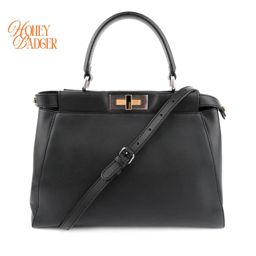 Fendi Peekaboo Medium Smooth Leather Black Rank A
